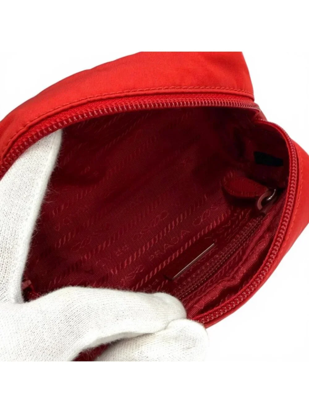 Prada Vela Re-Nylon Mini Pouch Rosso Makeup